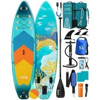 CFB SUP-Board XL 335x86x15 cm, extra breites Stand Up Paddle Board, aufblasbares iSUP, (Komplett-Set, mit Paddel, Pumpe, Rucksack, Leash, Dry Bag, Handyhülle & Schultergurt), 200 kg Traglast, für Anfänger & Erwachsene