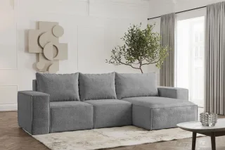 Ecksofa Designersofa ESTELLE in Stoff Abriamo Grau Ottomane Rechts