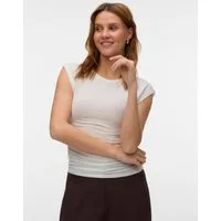 Vero Moda Rundhalsshirt VMAVASARAH SL TOP JRS NOOS Materialmix, seitlich gerafft