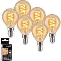 hofstein LED-Leuchtmittel 6er Set Glühbirne Extra Warmweiß dimmbar 4 Watt, E14, 2200 Kelvin, 220 Lumen, Kerze, Filament Spirale, Amber
