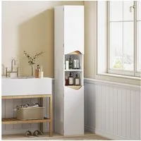 HOMCOM Badkommode mit 2 Türen, 2 Offenen Fächern und Verstellbaren Ablagen (Badschrank, 1 St., Schmal Hochschrank), für Badezimmer, Wohnzimmer, Küche 30 x 34,6 x 182 cm Weiß