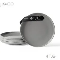 JIWOO Teller 4er Ø26,5cm, Frühstücksteller Salatteller Steakteller Dessertteller, (4 St), Keramik Tellerset Grau Mikrowellen spülmaschinenfest Ø26,5 cm