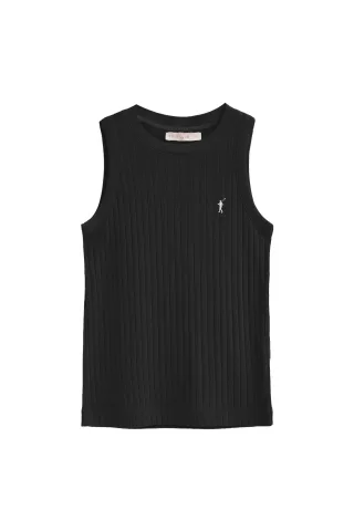 Ärmelloses T-Shirt schwarz aus Rippstoff im Slim Fit mit Rigby Go Stickerei