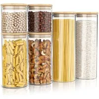 Arendo Aufbewahrungsbecher Glasbehälter 2x 0,785L, 2x 1,57L & 2x 2,2L Borosilikat, Bambusdeckel, Borosilikatglas, Bambus, Silikon, (Vorratsbehälter-Set, 6-tlg., 6er Set), Hitzebeständig, umweltfreundlich, luftdicht, mikrowellengeeignet