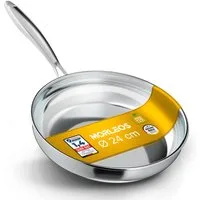 Morleos Bratpfanne Edelstahlpfanne 24cm Unbeschichtet 5-Schicht - 3mm -1 kg, Edelstahl (1-tlg., Xsteel), 5-Schicht, 3mm, 1kg, backofenfest, spülmaschinenfest, bis 400°C