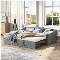 Gdood Polsterbett Tagesbett Daybett Ausziehbett (Perfekt für Räume, in denen der Platz sinnvoll genutzt werden muss), Schlafsofa mit Unterbett und Lattenrost, 90x200 cm / 180x200 cm, Samt