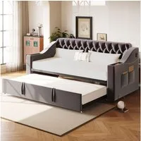 Odikalo Schlafsofa Polsterbett Daybett, Klappbett für kleine Wohnungen, mit USB-Ladeanschluss, Integrierte Ablage in den Armlehnen, Mit Ablagetaschen, 90/180x190cm, grau