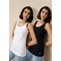 Tamaris Tanktop im Set, aus elastischer Baumwollmischung (2er-Pack) figurbetonte Passform, unifarben, hüftbedeckende Länge