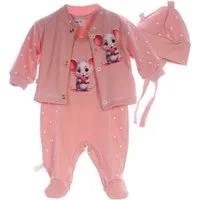La Bortini Strampler Baby Anzug Erstlingsausstattung Set in Puderrosa mit Hasen aus reiner Baumwolle, 44 50 56 62 68 74