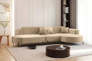 Ecksofa Designersofa VALENCIA in Stoff Quelle Hellbraun Ottomane Rechts