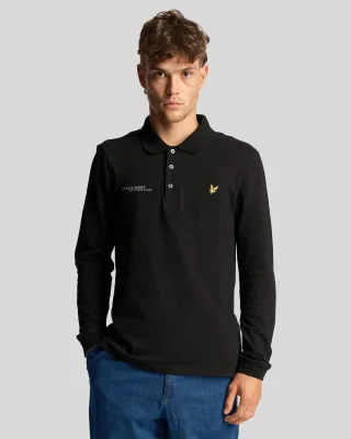 Lyle & Scott Herren-Langarm-Poloshirt mit passendem Aufdruck in Schwarz