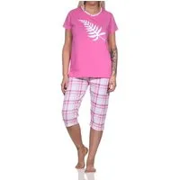 Normann Pyjama Eleganter Damen Capri Pyjama mit karierter ¾ Hose und Frontprint