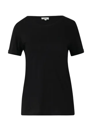 s.Oliver Red Label - T-Shirt mit Ärmelumschlag schwarz - Gr. - 40