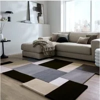 FLAIR RUGS Wollteppich Abstract Collage, 100% Wolle, rechteckig, Höhe: 11 mm, Karo Design, Patchwork, modern, mehrfarbig, Wohnzimmer, Schlafzimmer