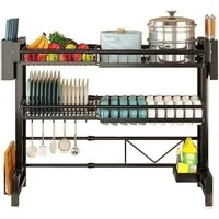 Rutaqian Geschirrständer Abtropfgestell für die Spüle, 2 Ebenen verstellbare Länge (60–100 cm), Küchentheke Lagerregal für Teller Schalentöpfe Abtropfgestell