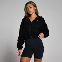 MP Damen Basics Kapuzenpulli mit verkürztem Schnitt und durchgehendem Reißverschluss – Schwarz - L