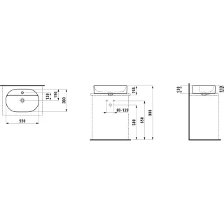 Laufen Waschtisch-Schale SAVOY 380x550x155 oval mit Hahnlochbank m.Hl m.Ül. weiß, H8129450001041 H8129450001041