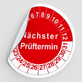 Mehrjahresprüfplaketten 20 mm rund Rollen mit 60 Plaketten Rot