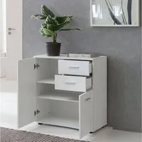FINEBUY Sideboard SuVa11838_1 70 cm Weiß mit 2 Türen & 2 Schubladen Kommode Aktenschrank (mit Türen & Schubladen 71x78x35,5 cm Schrank Weiß), Kommode Modern, Anrichte Mehrzweckschrank Klein