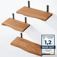 LAMO Manufaktur Wandregal LAMO Manufaktur 3 Stück Wandregal Holz 42/36/30cm, Schweberegal Massiv 100% Echtholz, Wandregale SET 1 Baumkante Farbe: Dunkel