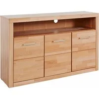 OTTO home Sideboard Ribe,130cm breit, Fronten Massivholz,7 Fächer, Holz massiv, Holzwerkstoff, Metall Griffe,3 Türen