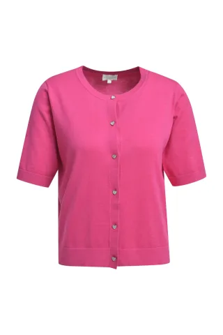 Milano Italy - roundneck cardigan w placket + 3/4 sleeve pink - Gr. - L