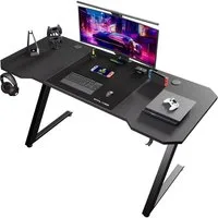 GTPLAYER Gamingtisch 120×60 Gaming Tisch mit Mauspad PC Tisch Kohlefaseroberfläche, Stabiler Computertisch mit Kopfhörerhaken, Schwarz