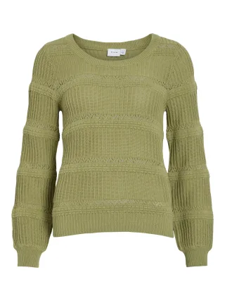 VILA - VISHIMMI O-NECK L/S KNIT TOP/R sage - Gr. - M