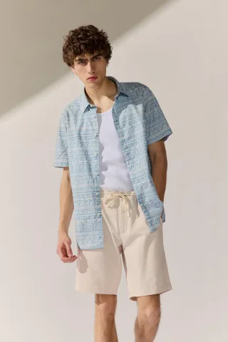 BASEFIELD - He.-Freizeithemd 1/2 Arm blue wave - Gr. - XL