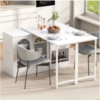 Merax Kücheninsel Esstische Bartisch 360°Drehbar, Ausziehbar Reversibel, Esszimmertisch Sideboard mit Glastür, Lagerregal, Küchentisch