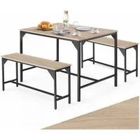 tectake Sitzgruppe Essgruppe 3-teilig, mit höhenverstellbaren Kunststofffüßen, (Loungeset Bolton, 3-tlg., in Industrial Holz hell, Eiche Sonoma), Esstisch mit 2 Sitzbänken, Industrial Style, Holz und Stahl
