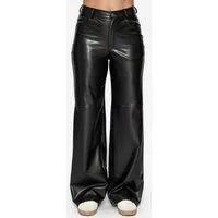 SASSYCLASSY Lederimitathose Straight-Fit Thermo Hose Damen aus Kunstleder Therno Kunstlederhose mit Knopf und Reißverschluss Schwarz
