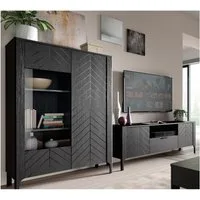Lomadox Wohnwand MAZARA-161, (2-St., Lowboard Highboard), Wohnzimmermöbel mit Fischgrät Dekor, Push-to-Open, Softclose-Funktion