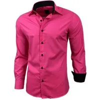 Baxboy Langarmhemd Kentkragen Businesshemd Slim Fit Hemd mit farblich abgesetzten B-444