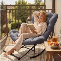 SONGMICS Schaukelsessel Schaukelstuhl, Relaxsessel, Stahlgestell, ausziehbare Fußstütze, abnehmbares Kissen, bis 136 kg, Schlaf-, Wohnzimmer, Terrasse, Garten