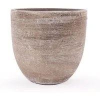 INNA-Glas Blumentopf Keramik Pflanztopf KAMUNI, längsstreifen, grau-grün, 17 cm, Ø 19 cm
