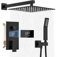 XERSEK Duschsystem Edelstahl Komplettset Duscharmatur Set, Unterputz Duschsystem mit Temperatur LCD Display, Regendusche Schwarz