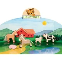 Holztiger Spielwelt Bauernhof-Set aus Holz – Kalb, Fohlen, Esel, Ferkel, Lamm, (5-tlg), hangefertigt und per Hand bemalt - jedes Stück ist ein Unikat