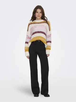 ONLY - ONLALYSSA LIFE LS STRIPE O-NECK CC KNT Birch - Gr. - XL