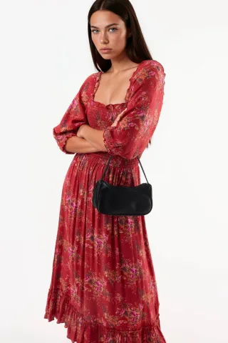 Blumenmotiv Midi-Kleid mit quadratischem Kragen