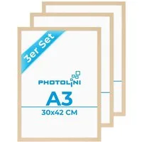PHOTOLINI Bilderrahmen 3er Set modern mit bruchsicherem Acrylglas, Holz MDF, Fotos & Poster, für 3 Bilder (3er Set), Posterrahmen A3 30x42 cm zum Aufhängen