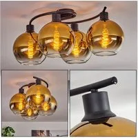 hofstein Deckenleuchte Deckenlampe aus Metall/Glas in Schwarz/Goldfarben/Klar, ohne Leuchtmittel, Leuchte im Retro-Design aus Glas, 4 x E27, ohne Leuchtmittel