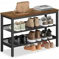 VASAGLE Schuhbank Schuhregal mit 3 Ebenen, Schuhablage, einteiliges Design, mit erhöhten Kanten, Industrie-Stil, 28 x 75 x 50 cm