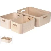 Koopman Kiste Aufbewahrungskisten Sortierkisten Stapelkisten (Set, 3 St., Packung), 3tlg, unbehandelt, Holzkisten, 2 Größen, mit Tragegriffen