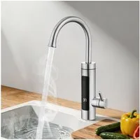 HOMELODY Küchenarmatur Elektrischer Wasserhahn Küche mit Digitalanzeige und Durchlauferhitzer (Mischbatterie für Bad/Küche) Gebürstete Oberfläche mit Digitalanzeige für Küche und Spüle