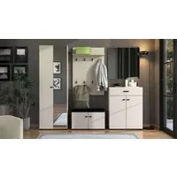 Home affaire Garderoben-Set Rathlin Flurmöbel, Dielenmöbel, Flurschrank, Flurgarderobe, (5-St., 5tlg), inkl. 2 Schränke, Sitzbank mit Kissen, Garderobenpaneele und Spiegel