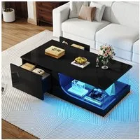 REDOM Couchtisch mit Doppelte Aufbewahrung (Sofatisch, Wohnzimmer, Kaffeetisch, 1-St., gehärtetes Glas), LED-Beleuchtung,App-gesteuerte