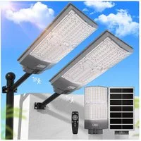 Rhein Beleuchtung LED Solarleuchte 2000W Solarlampen für Außen – Außenlampe mit Bewegungsmelder Spotlight, außenlampe, LED fest integriert, Tageslichtweiß, Timer & 240° Lichtwinkel – LED Strahler mit Bewegungsmelder Außen IP67
