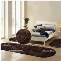 Bruno Banani Hochflor-Bettumrandung Dana Teppich, Kundenliebling, Höhe 30 mm, (3-tlg), unifarben, Mikrofaser, pflegeleicht, Bettvorleger, Schlafzimmer