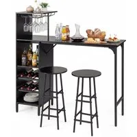 COSTWAY Bartisch (3 TLG. mit Hockern), mit Weinregal & Halterungen